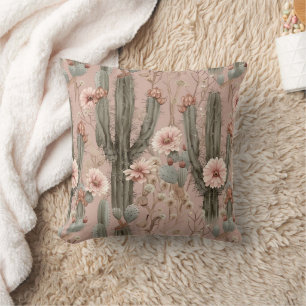 Pink Flowers Cactus Christmas Throw Pillow