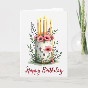 Pink Flowers Candles Birthday Card