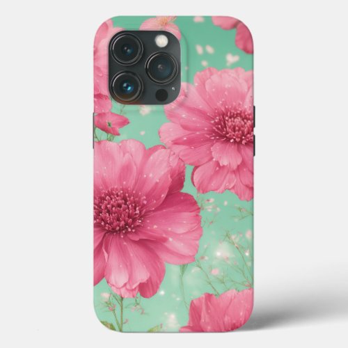 Pink flowers iPhone 13 pro case