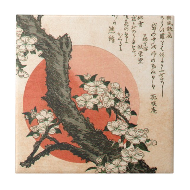 Pink flowers ceramic tile (Front)