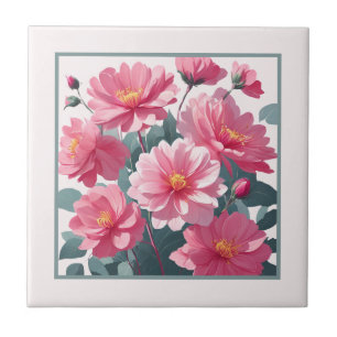 Pink Flowers Ceramic Tile