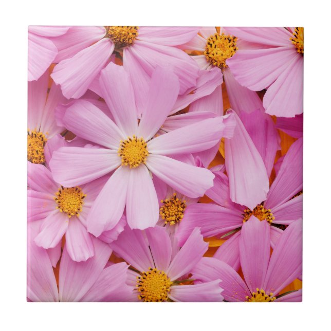 Pink Flowers Ceramic Tile (Front)