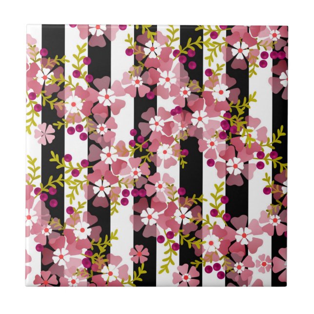 Pink flowers ceramic tile (Front)