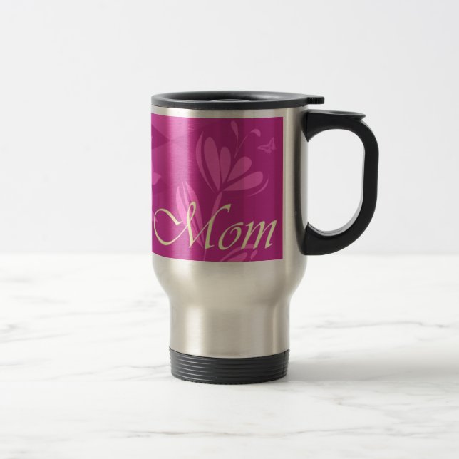 Pink flowers checkerboard mom travel mug (Right)
