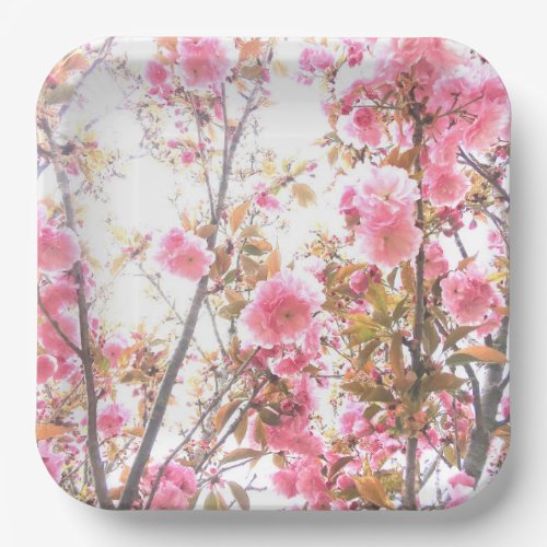Pink Flowers Cherry Blossom Floral Patterns Cute Paper Plates