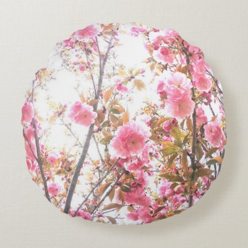 Pink Flowers Cherry Blossom Floral Patterns Gift  Round Pillow