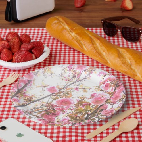 Pink Flowers Cherry Blossom Floral Patterns Pretty Paper Plates