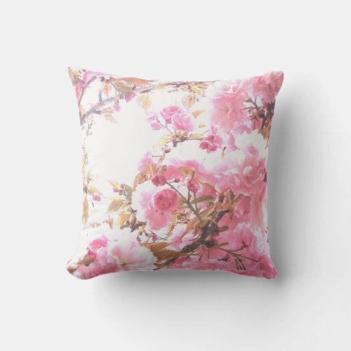 Pink Flowers Cherry Blossom Floral Patterns Sakura Outdoor Pillow