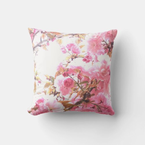 Pink Flowers Cherry Blossom Floral Patterns Sakura Throw Pillow