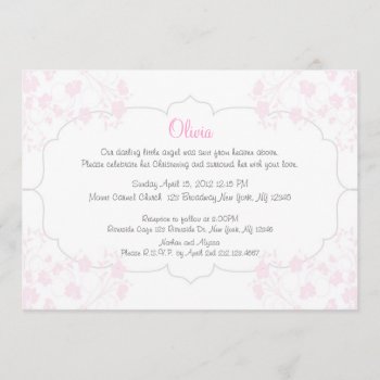 Pink Flowers Christening Invitation by Stephie421 at Zazzle