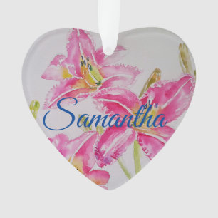Pink Flowers Christmas Childs Name Decoration