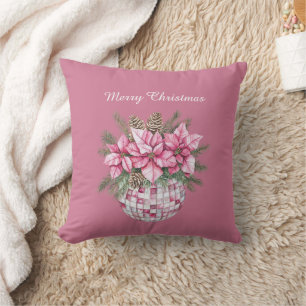 Pink Flowers Christmas Throw Pillow