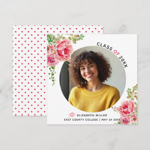 Pink flowers Class of 2026 graduation photo Announcement