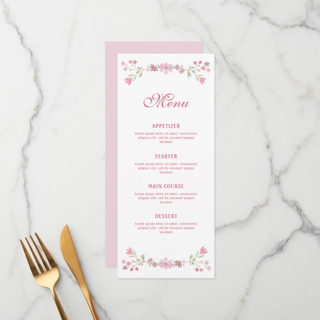 Pink Flowers Classic Menu (Front/Back In Situ)