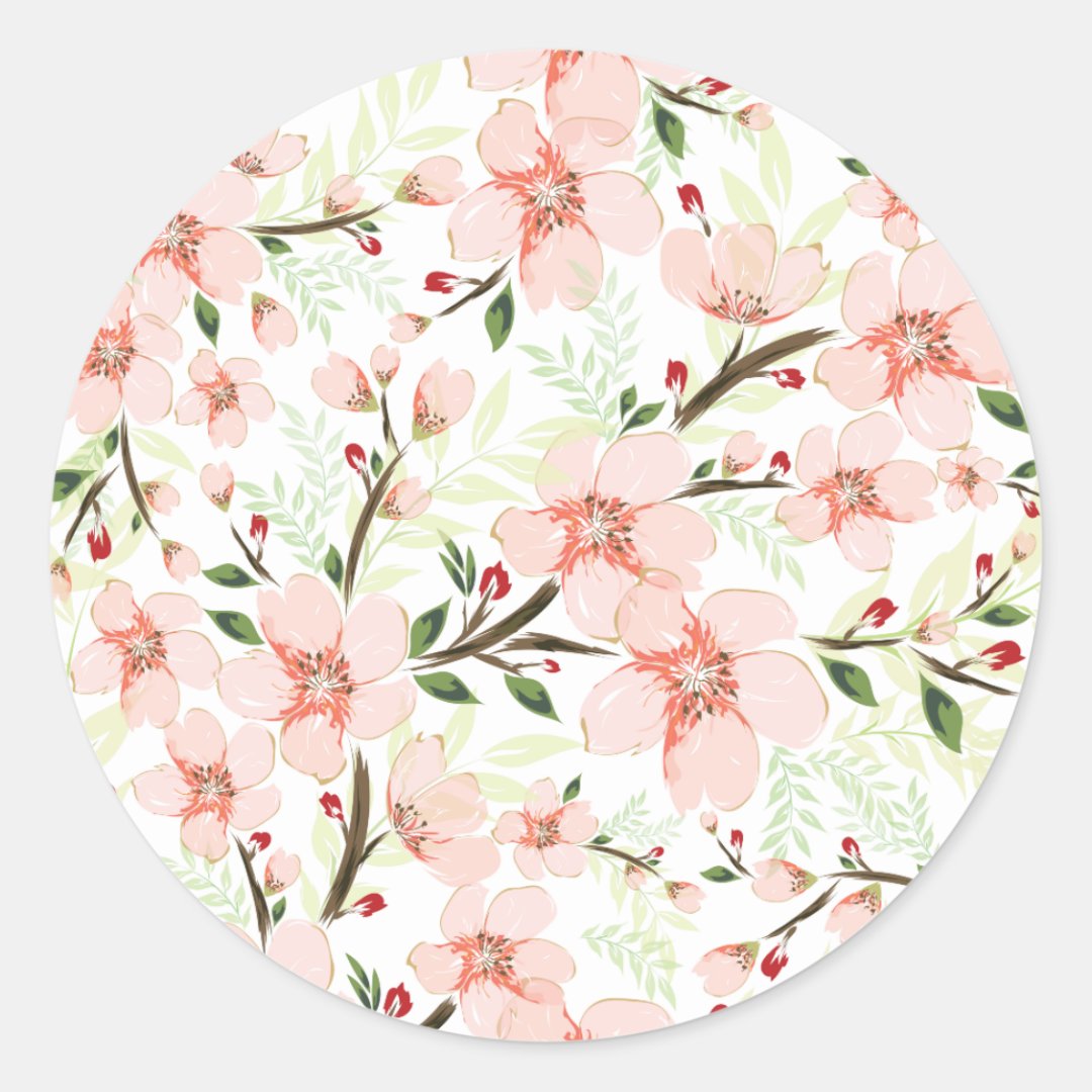 Pink flowers classic round sticker | Zazzle