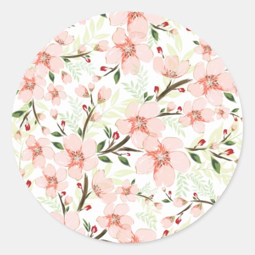 Pink flowers classic round sticker