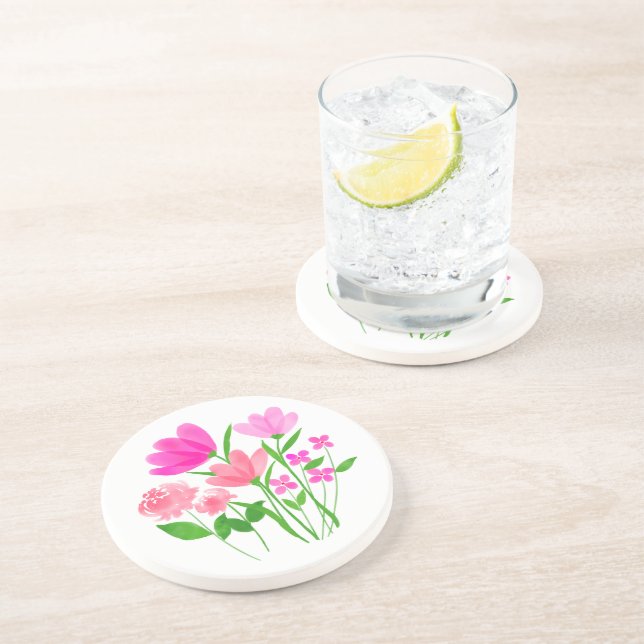 Pink Flowers  Coaster (Side)