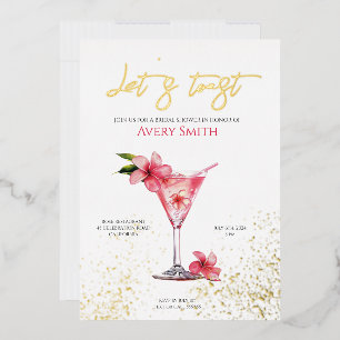 Pink Flowers & Cocktails Bridal Shower foil Invite