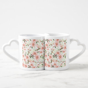 Pink flowers coffee mug set