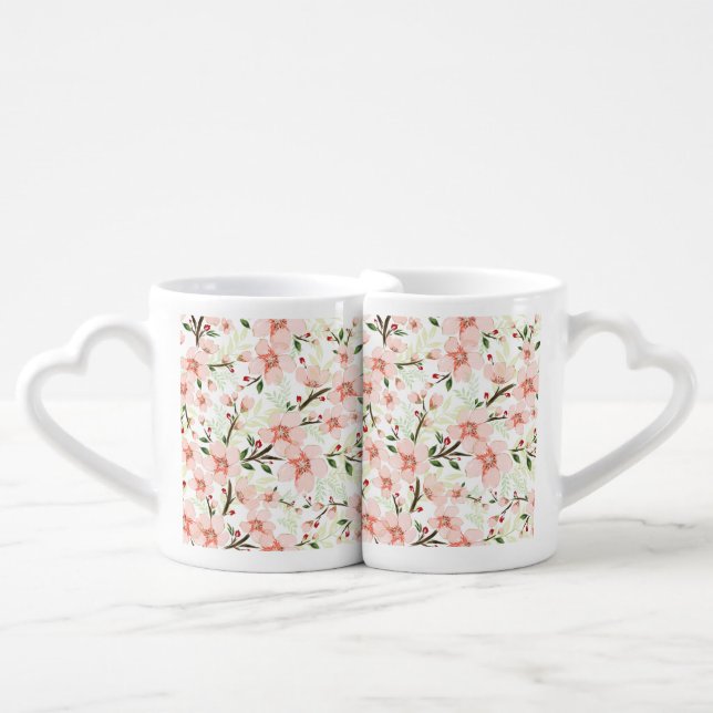 Pink flowers coffee mug set (Front Nesting)