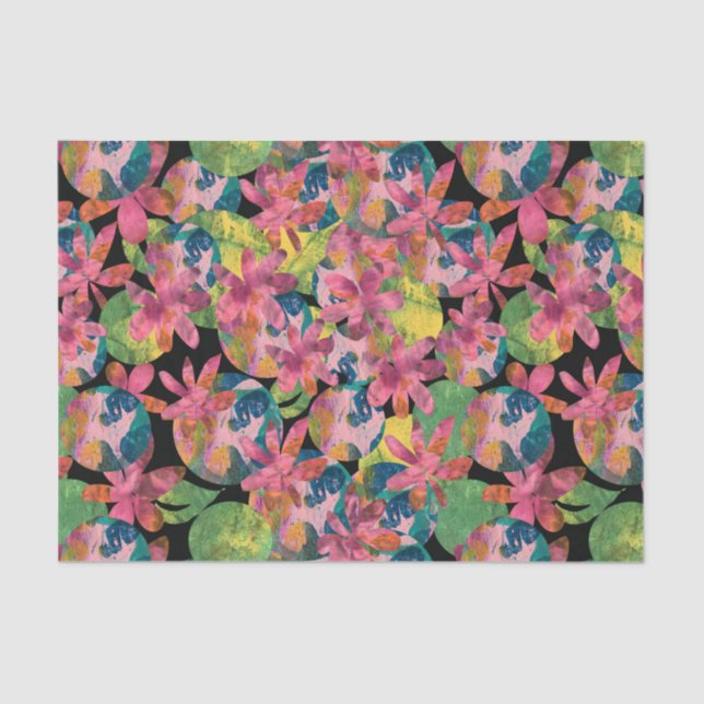 Pink Flowers Collage on Black Background  Tissue Paper (Front)