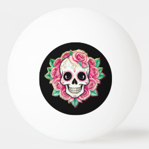 Pink Flowers Coquette Floral Skull Rose Skeleton Ping Pong Ball