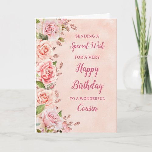 Pink Flowers Cousin Birthday Card
