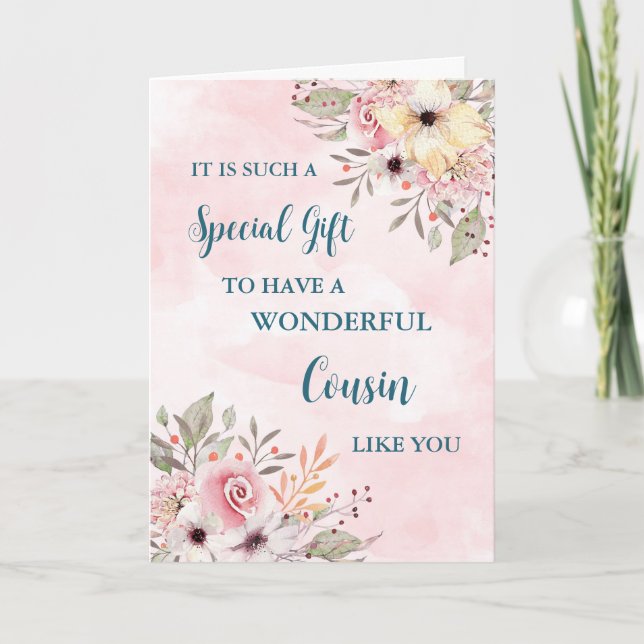 Pink Flowers Cousin Happy Mother's Day Card (Front)