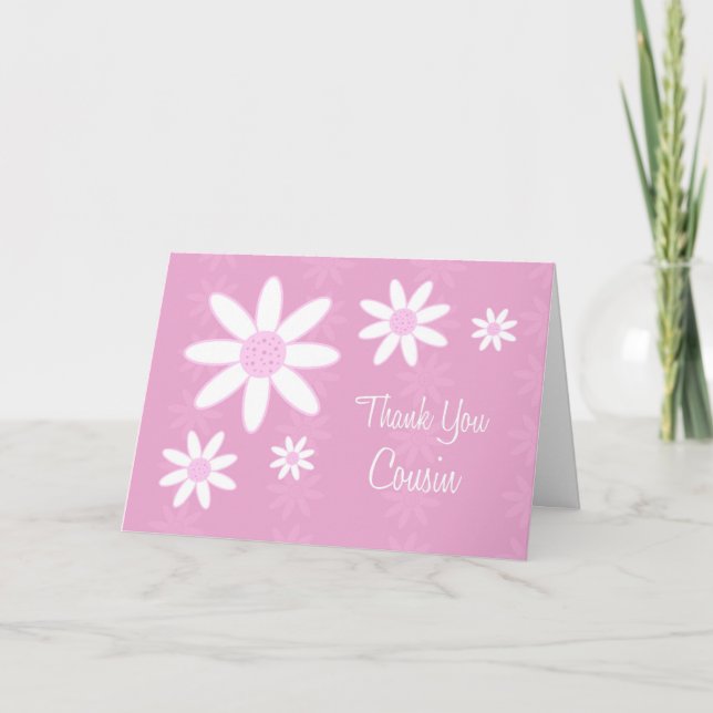 Pink Flowers Cousin Thank You Flower Girl Card (Front)