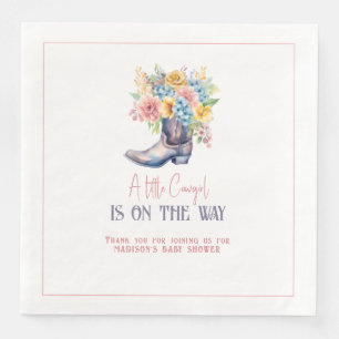 Pink Flowers Cowgirl Boots Personalized Bay Shower Paper Dinner Napkins