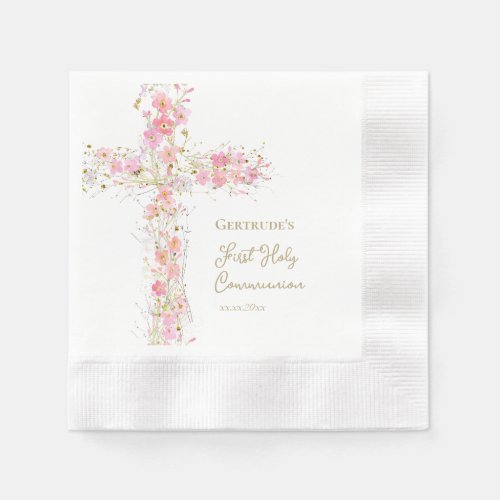  pink flowers cross First Holy Communion