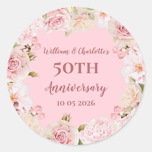 Pink Flowers Custom Anniversary Favor Tag