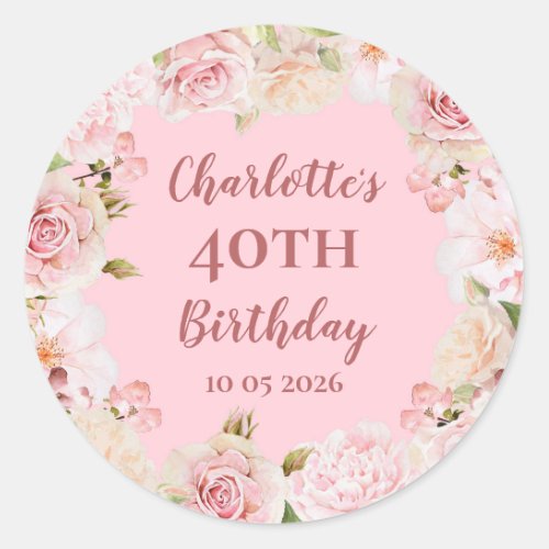 Pink Flowers Custom Birthday Favor Tag