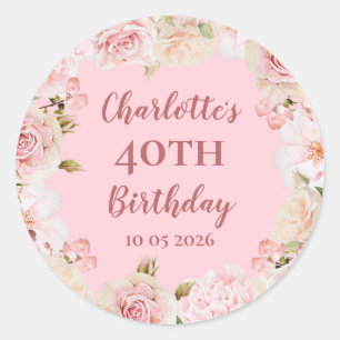 Pink Flowers Custom Birthday Favor Tag
