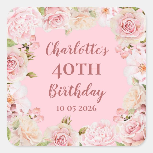 Pink Flowers Custom Birthday Favor Tag (Front)