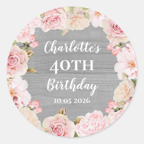 Pink Flowers Custom Birthday Favor Tag