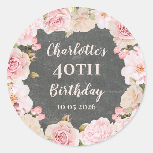 Pink Flowers Custom Birthday Favor Tag