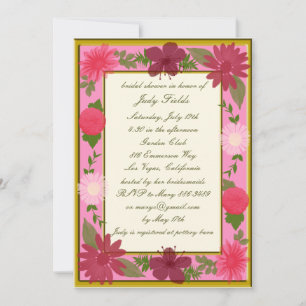 Pink Flowers Custom Bridal Shower Invitations