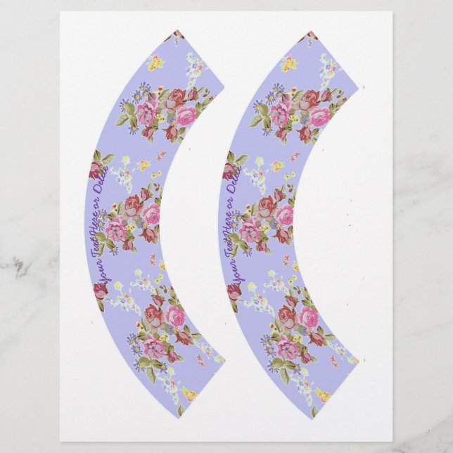 Pink flowers custom cupcake wrappers to cut out  (Front)