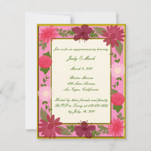 Pink Flowers Custom Engagement Party Invitation