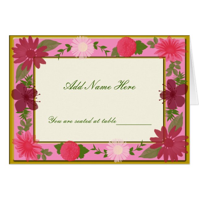 Pink Flowers Custom Place Cards (Front Horizontal)