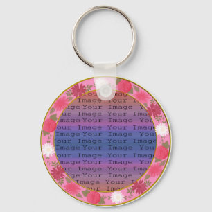 Pink Flowers Custom Round Wedding Key Chain