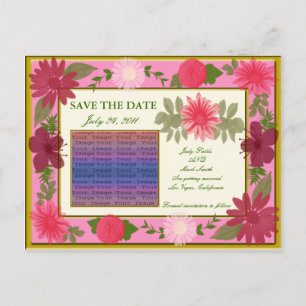 Pink Flowers Custom Save The Date Postcard