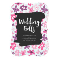Pink Flowers Cute and Whimsical Retro Wedding Card