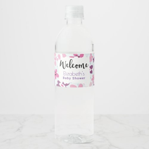 Pink Flowers Cute Whimsical Baby Shower Water Bottle Label