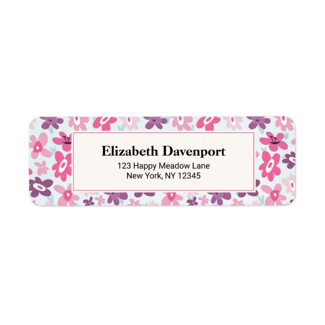 Pink Flowers Cute Whimsical Pattern Label (Front)