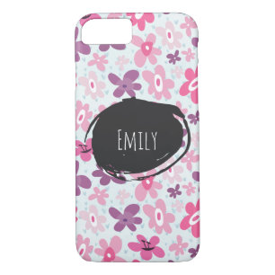 Pink Flowers Cute Whimsical Pattern Personalized iPhone 8/7 Case
