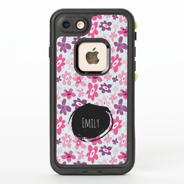Pink Flowers Cute Whimsical Pattern Personalized LifeProof iPhone Case (Back)