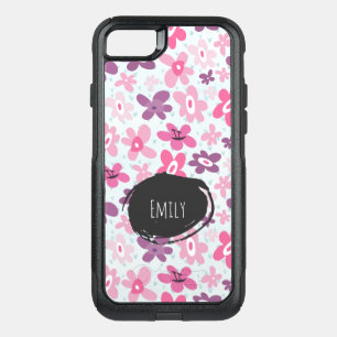 Pink Flowers Cute Whimsical Pattern Personalized OtterBox Commuter iPhone SE/8/7 Case