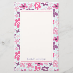 Pink Flowers Cute Whimsical Pattern Personalized Stationery